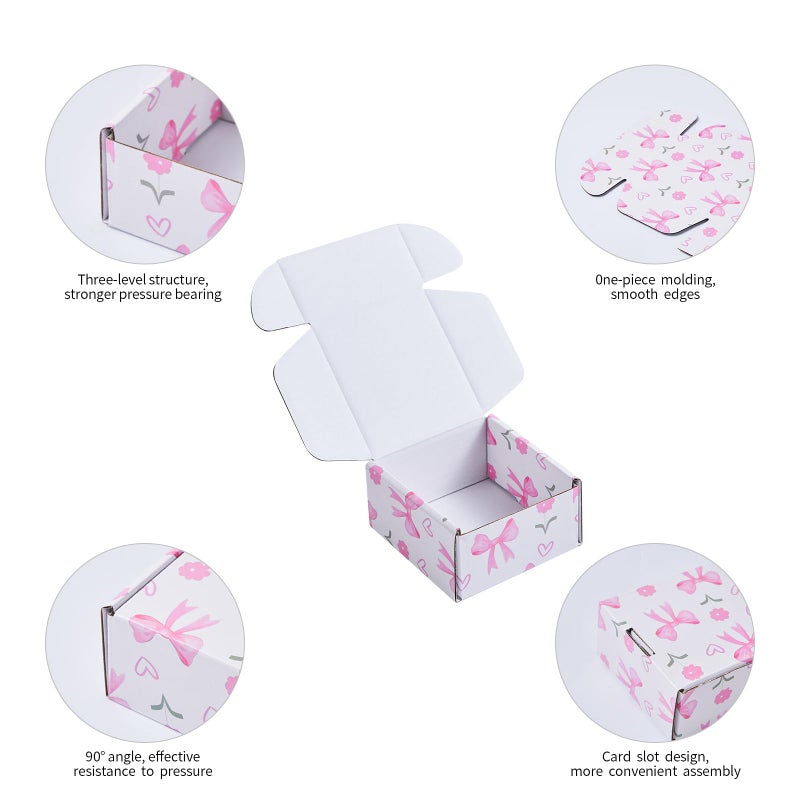Soxuding Bow Pink Shipping Boxes Pack of 25, 4x4x2 inches Gift Boxes Small Cardboard Corrugated Mailer Shipping Boxes for Small Business(5 patterns) - Image 4