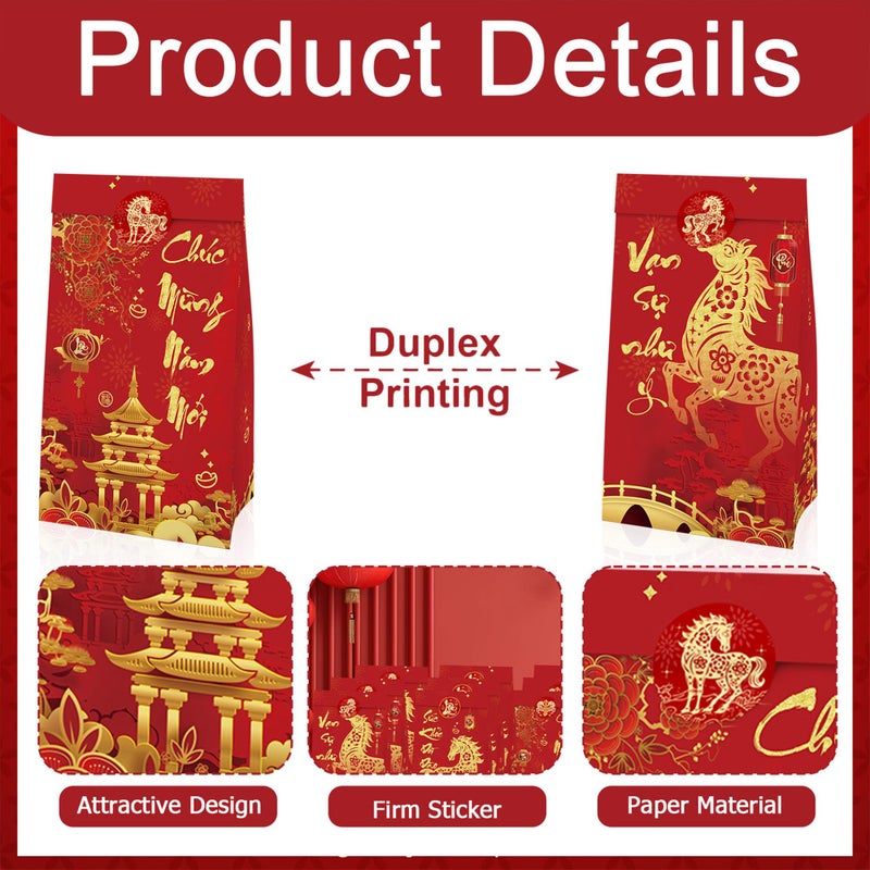 IRCOR Vietnamese New Year Gift Bags with Envelopes and Stickers, 12PCS Tet Party Favor Bags with 12 Red Envelopes (LÃ¬ XÃ¬) & 24 Stickers for Lunar New Year Celebration - Image 4
