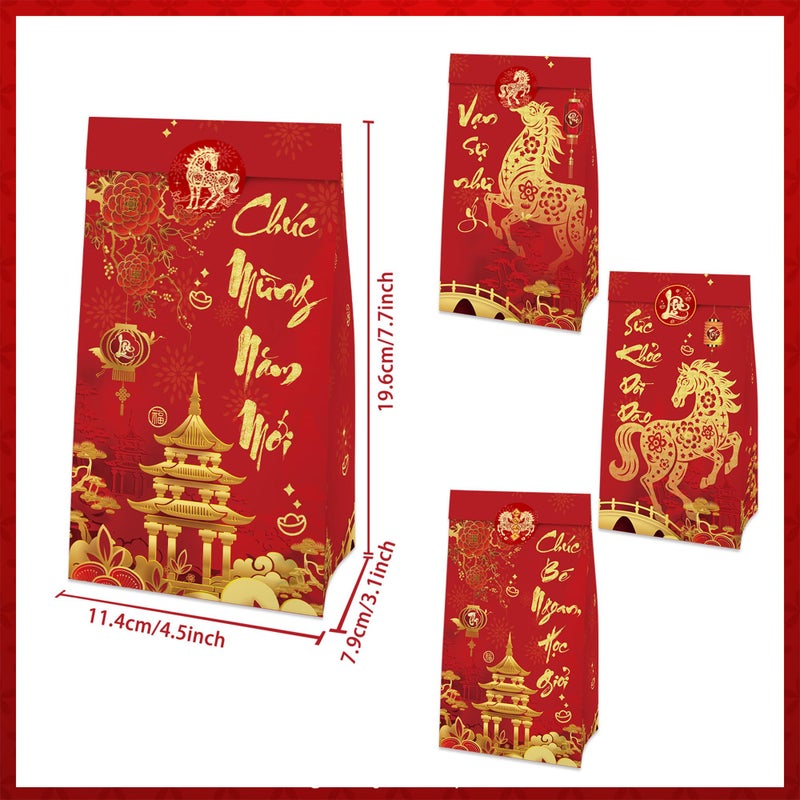 IRCOR Vietnamese New Year Gift Bags with Envelopes and Stickers, 12PCS Tet Party Favor Bags with 12 Red Envelopes (LÃ¬ XÃ¬) & 24 Stickers for Lunar New Year Celebration - Image 3