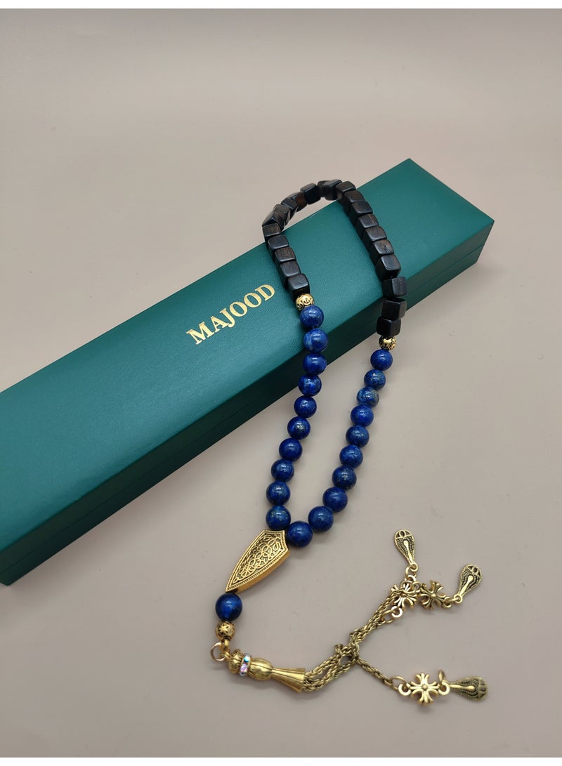MAJOOD 45 Natural Cubes Of Incense Wood With Natural Lapis Lazuli Prayer Beads/Tasbih/10mm - Image 2