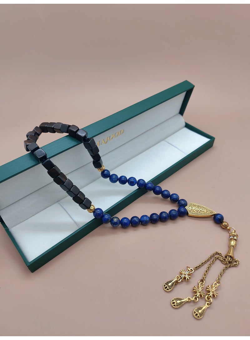 MAJOOD 45 Natural Cubes Of Incense Wood With Natural Lapis Lazuli Prayer Beads/Tasbih/10mm - Image 3