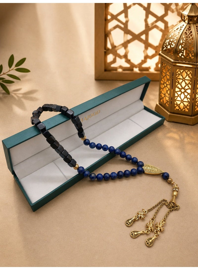 MAJOOD 45 Natural Cubes Of Incense Wood With Natural Lapis Lazuli Prayer Beads/Tasbih/10mm - Image 5