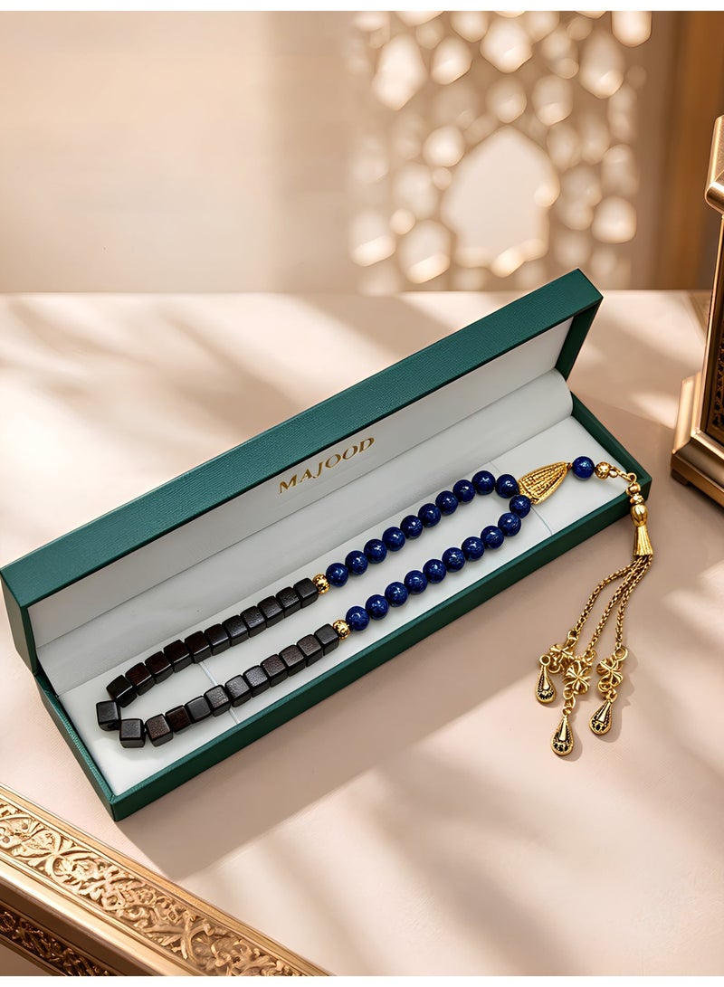 MAJOOD 45 Natural Cubes Of Incense Wood With Natural Lapis Lazuli Prayer Beads/Tasbih/10mm - Image 3