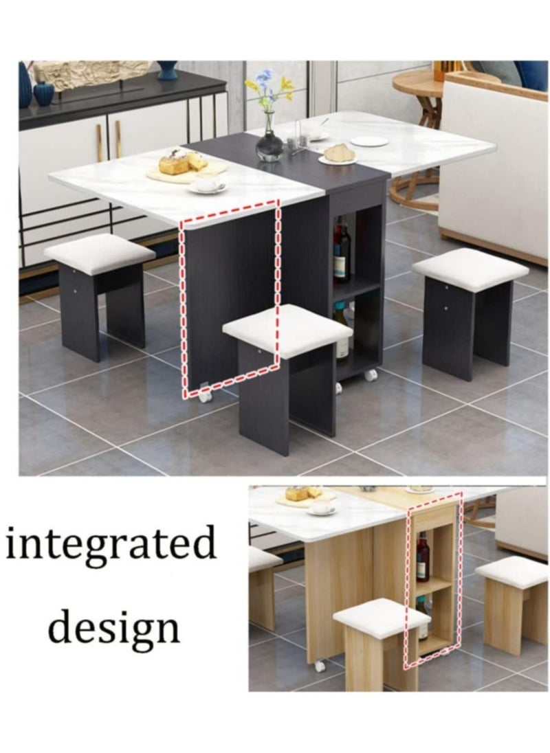 Generic - Extendable Folding Dining Table Set , Multifunctional Mobile Kitchen Table, Folding Kitchen Table with 2-Layer Shelf, 6 Wheels, With Four Benches - Image 1