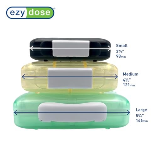 Ezy Dose منظم حبوب محمول مقاوم للرطوبة EZY DOSE، منظم حقيبة يد، صندوق صيدلية، حامل أدوية للسفر، إغلاق بمشبك لتأمين المحتويات، حجرات كبيرة، ختم محكم، متوسط، أسود - Image 5