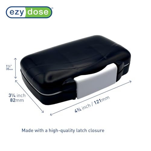 Ezy Dose منظم حبوب محمول مقاوم للرطوبة EZY DOSE، منظم حقيبة يد، صندوق صيدلية، حامل أدوية للسفر، إغلاق بمشبك لتأمين المحتويات، حجرات كبيرة، ختم محكم، متوسط، أسود - Image 3