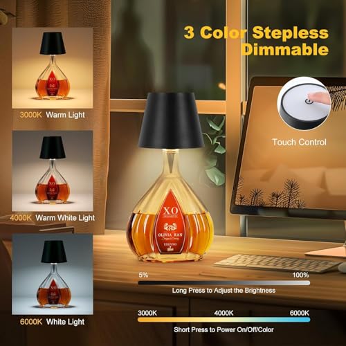XERGY Wireless LED Bottle Lamp – USB-C Rechargeable, 3-Color Dimmable Touch Light for Liquor Bottles, Bedside, Home & Bar Decor (Bottle Not Included) - Image 5