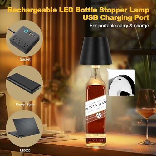 XERGY Wireless LED Bottle Lamp – USB-C Rechargeable, 3-Color Dimmable Touch Light for Liquor Bottles, Bedside, Home & Bar Decor (Bottle Not Included) - Image 3