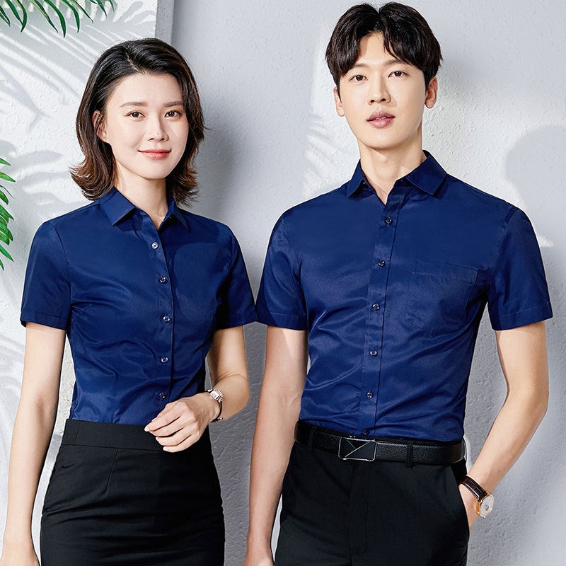 This duty formal dress men's and women's formal dress show white shirt short sleeve sales work clothes professional shirt women's summer shirt embroidered LOGO - Image 3
