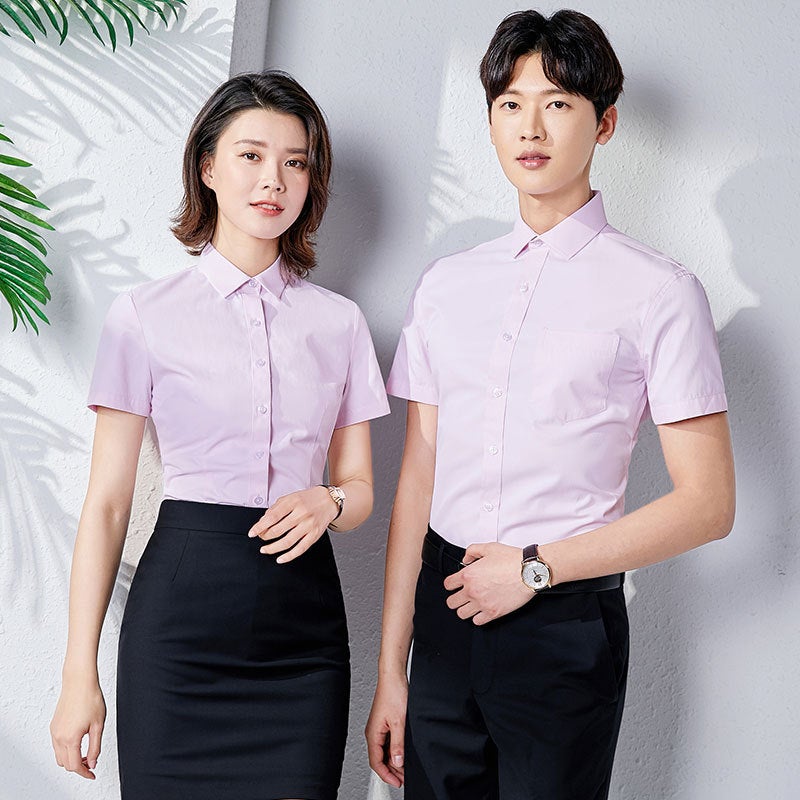 This duty formal dress men's and women's formal dress show white shirt short sleeve sales work clothes professional shirt women's summer shirt embroidered LOGO - Image 5