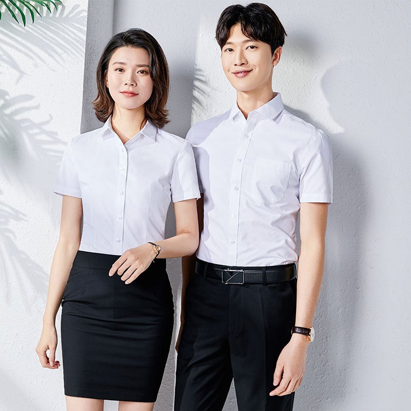 This duty formal dress men's and women's formal dress show white shirt short sleeve sales work clothes professional shirt women's summer shirt embroidered LOGO - Image 4