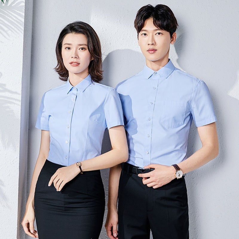 This duty formal dress men's and women's formal dress show white shirt short sleeve sales work clothes professional shirt women's summer shirt embroidered LOGO - Image 2