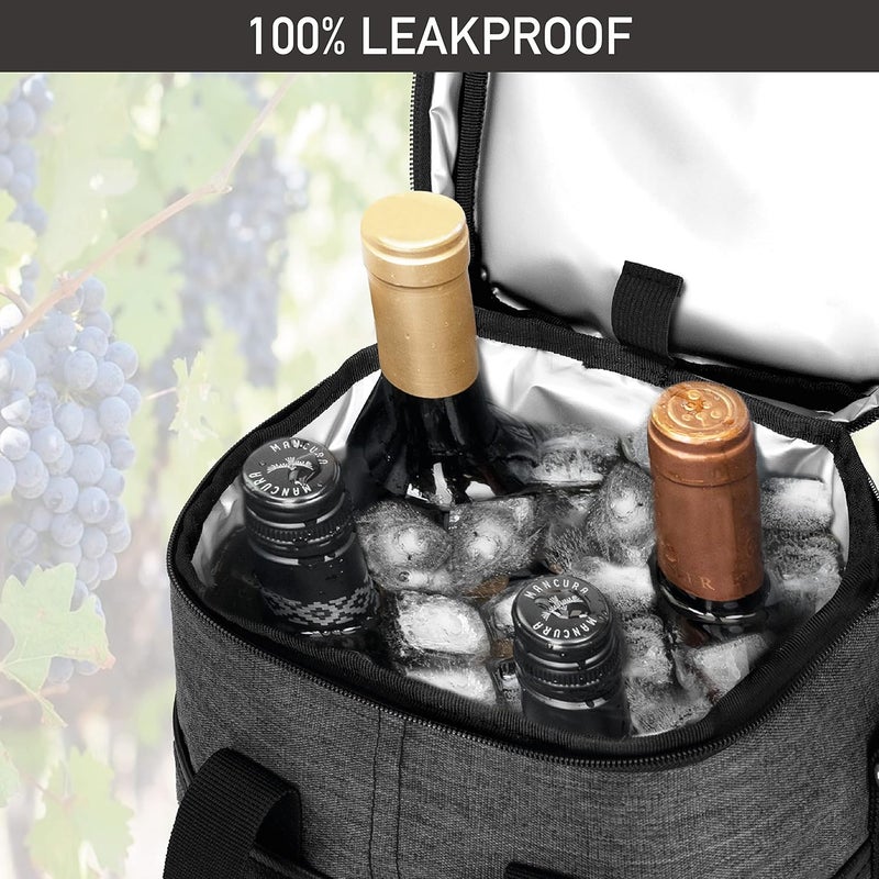OPUX 4,6 Bottle Wine Bag Tote Carrier | Leakproof Insulated Wine Cooler Bag for Travel, BYOB, Picnic | Padded Portable Wine Bottle Bag for Dinner Party, Christmas Gift for Wine Lovers, Women, Men - Image 5