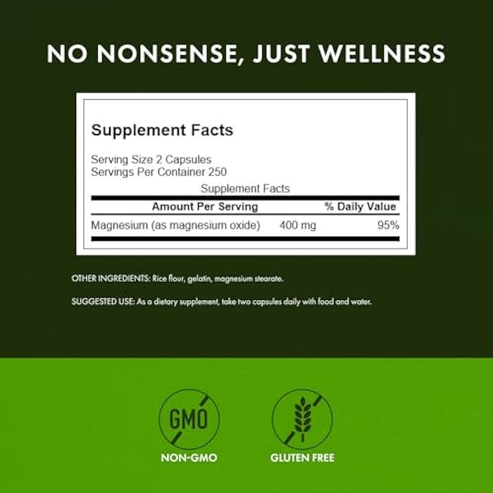 Swanson Magnesium Bone & Muscle Health Support 200 Milligrams (2 Caps per 400 mg Serving Magnesium Oxide) 500 Capsules - Image 3