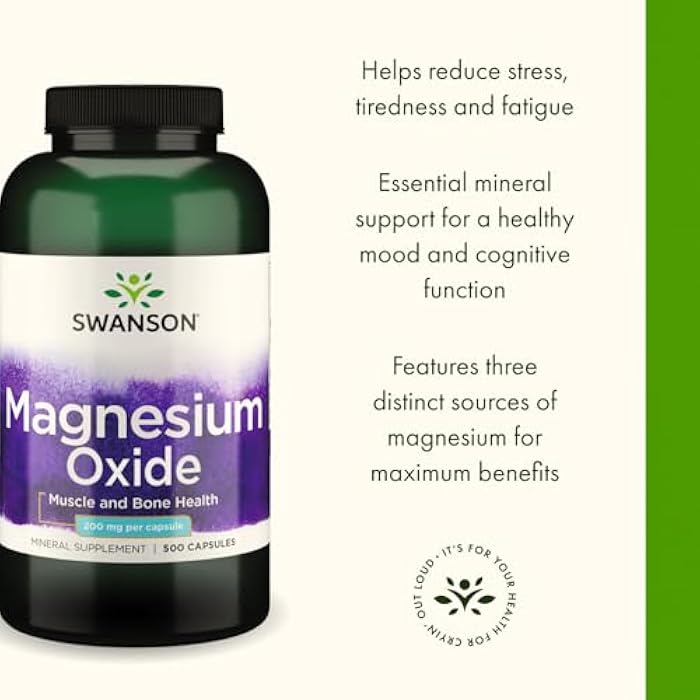 Swanson Magnesium Bone & Muscle Health Support 200 Milligrams (2 Caps per 400 mg Serving Magnesium Oxide) 500 Capsules - Image 4