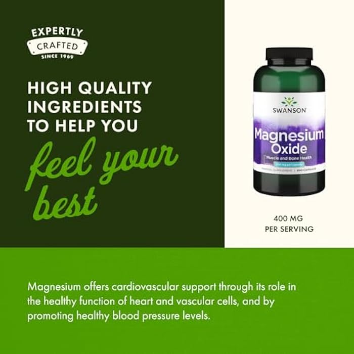 Swanson Magnesium Bone & Muscle Health Support 200 Milligrams (2 Caps per 400 mg Serving Magnesium Oxide) 500 Capsules - Image 5