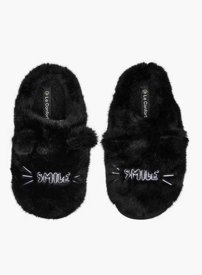 Le Confort Women's Ear Applique Faux Fur Bedroom Slippers