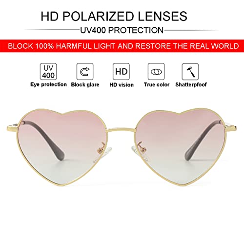 JOVAKIT Polarized Heart Sunglasses for Women Fashion Lovely Style Metal Frame UV400 Protection Lens (Gold/Gradient Pink) - Image 2