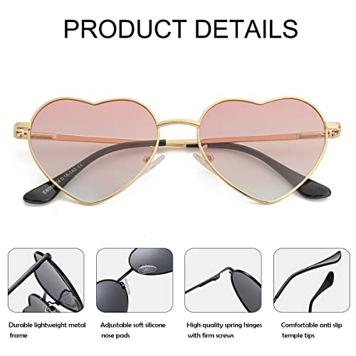 JOVAKIT Polarized Heart Sunglasses for Women Fashion Lovely Style Metal Frame UV400 Protection Lens (Gold/Gradient Pink) - Image 4