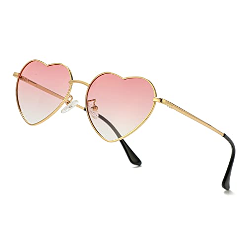 JOVAKIT Polarized Heart Sunglasses for Women Fashion Lovely Style Metal Frame UV400 Protection Lens (Gold/Gradient Pink) - Image 1