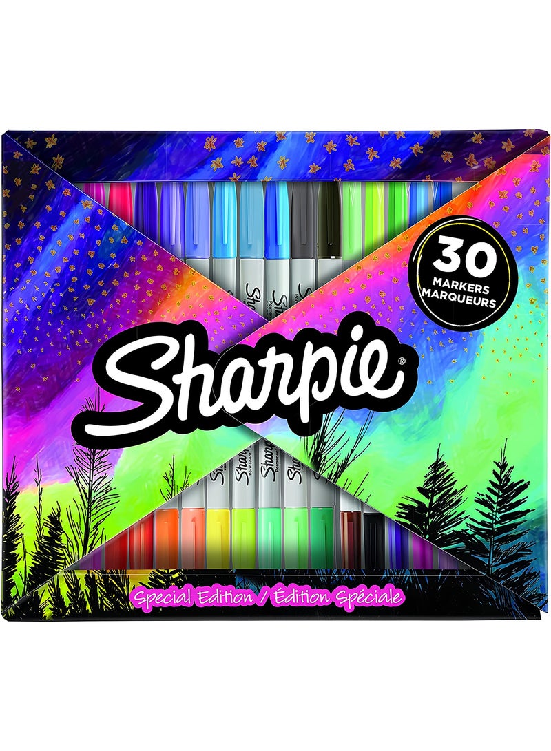 Sharpie Permanent FINE Marker Set - 30 Vibrant Colors, Night Sky Edition in Foldable Case, Water and Fade-Resistant for Professional Drawing and Coloring on All Surfaces - Image 3