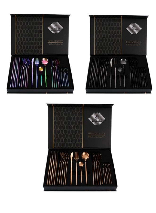 High quality 24-piece spoon set: 6 forks, 6 knives, 6 tablespoons, 6 teaspoons, 18/8 stainless steel - Image 5