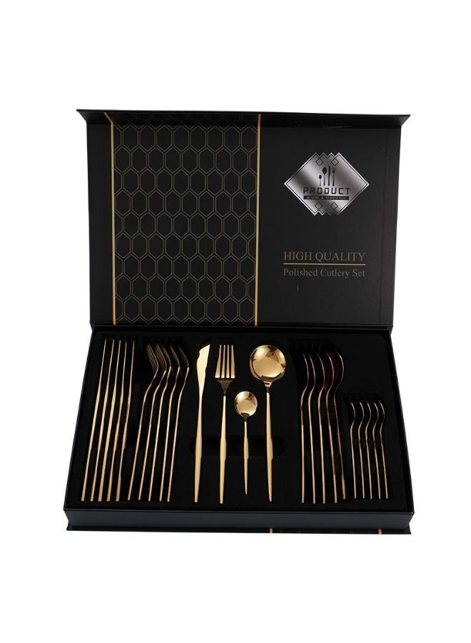 High quality 24-piece spoon set: 6 forks, 6 knives, 6 tablespoons, 6 teaspoons, 18/8 stainless steel - Image 1
