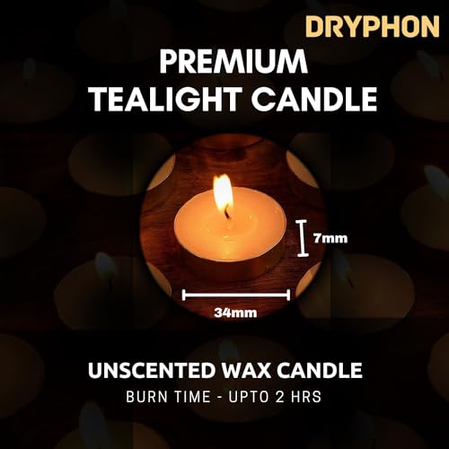 DRYPHON Tealight Candles for Home Decor, Unscented Wax Candles, Diwali Decoration Items - 2Hr Burn Time (Pack of 50) - Image 3