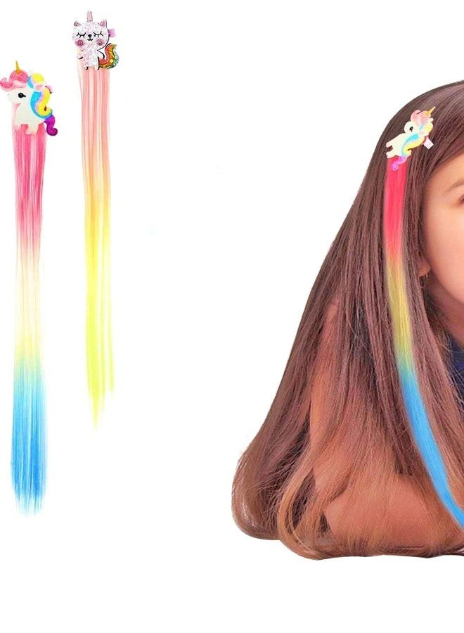 Elastikidz Ombre Rainbow Hair Extensions for Girls Kids – 3 Pack Synthetic Colorful Nylon Strands with Cartoon Alligator Clips, Tangle-Resistant Straight Highlight Clip-In Hair Pieces, 40 cm - Image 5