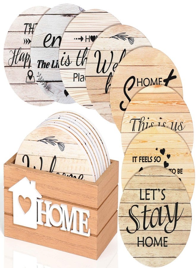 Billbotk House Warming Gifts for Home Decoration, Wood Farmhouse Coasters Set of 8, Drink Coasters for Housewarming Gifts, Coffee Table Decor, Home Decor - Image 1