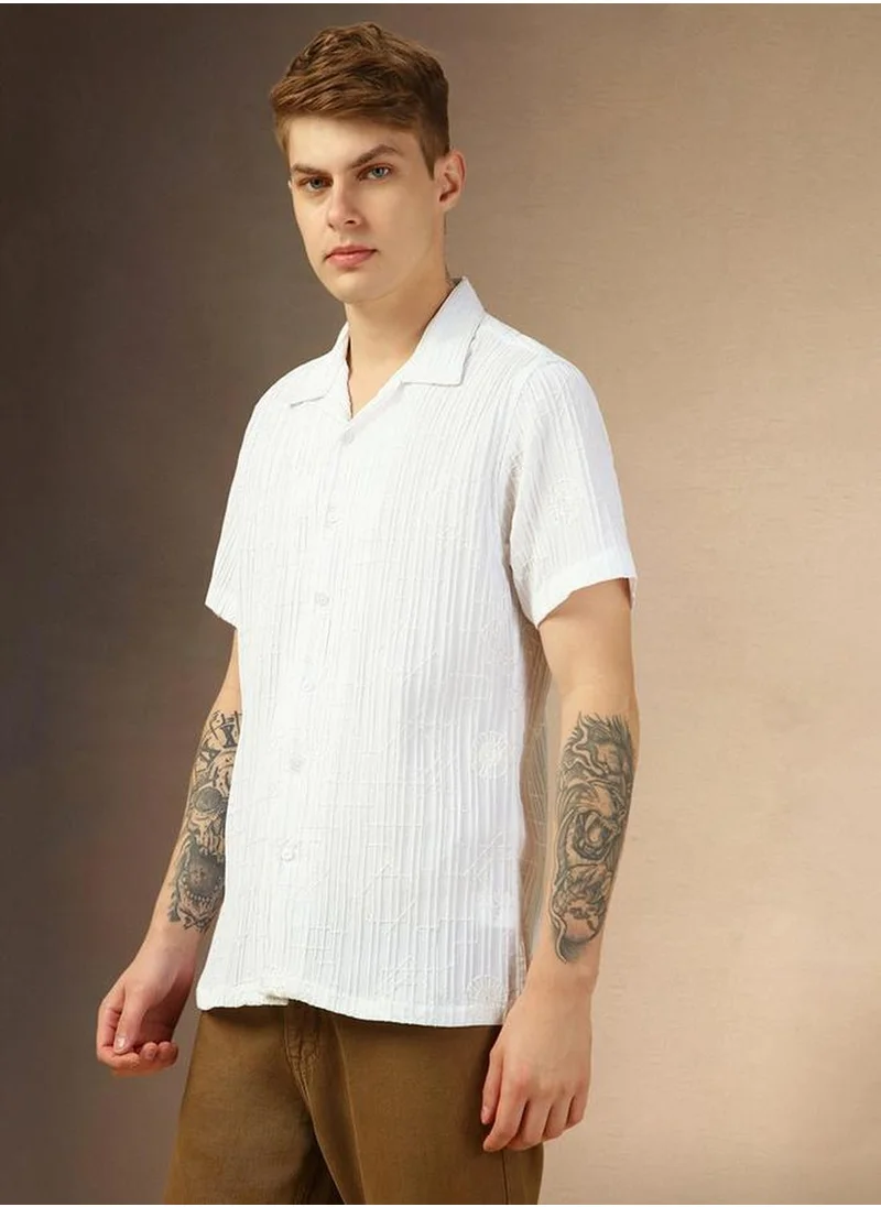 دينيس لينغو Men's Multicoloured Cotton Blend Textured Button Down Regular Fit Shirt