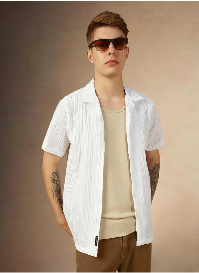 دينيس لينغو Men's Multicoloured Cotton Blend Textured Button Down Regular Fit Shirt