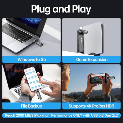 SSK USB C Flash Drive 1TB Maximum up to 2000mb/s Fast External Hard Drive USB 3.2 Gen 2x2 Portable External SSD Thumb Drive Zinc Alloy USB C Stick for Android Phone/Tablets/Laptops/Mac/iPhone 15/16 - Image 5