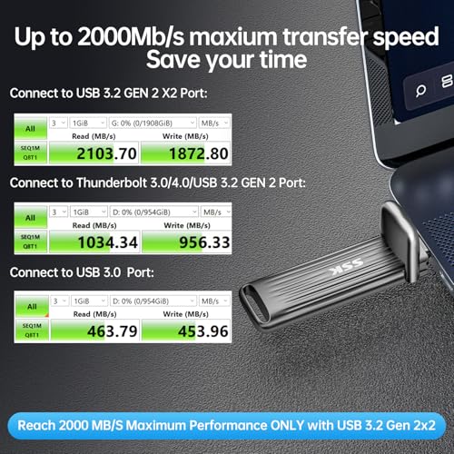 SSK USB C Flash Drive 1TB Maximum up to 2000mb/s Fast External Hard Drive USB 3.2 Gen 2x2 Portable External SSD Thumb Drive Zinc Alloy USB C Stick for Android Phone/Tablets/Laptops/Mac/iPhone 15/16 - Image 3
