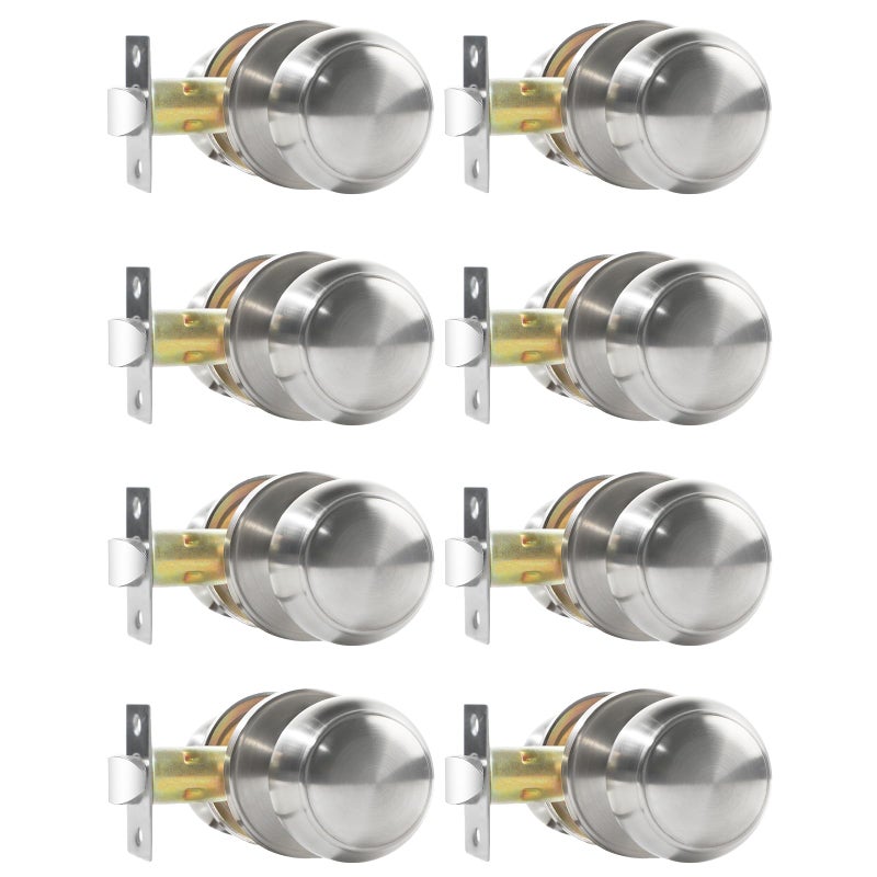 RAZCC Passage Door Knobs, 8 Pack Satin Nickel Door Knobs, for Hallway & Closet Non-Locking Interior Round Door Handles Keyless Reversible for Left Right Handed Doors - Image 1