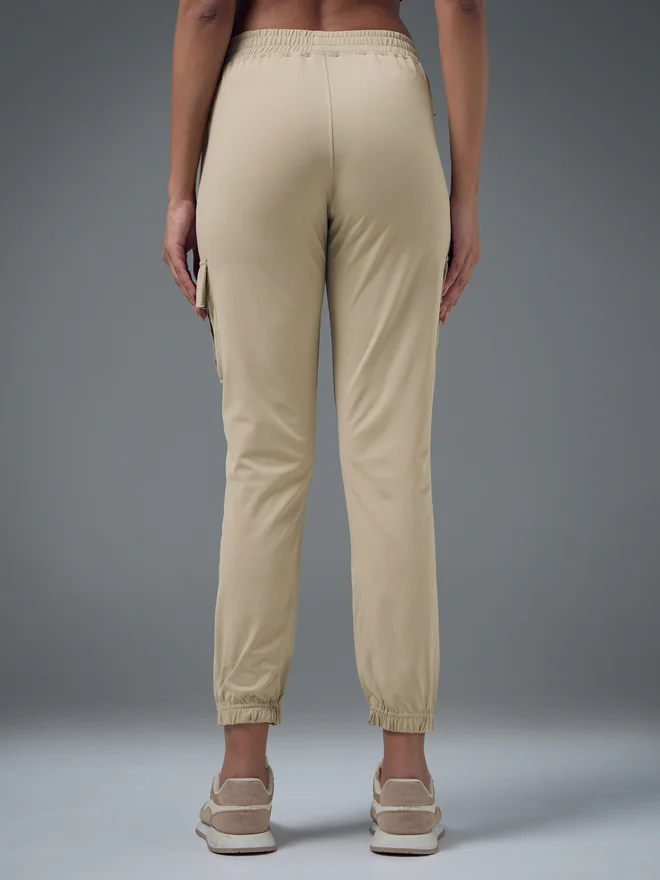 Technosport Beige Slim Fit Solid Cargo Joggers with TECHNO GUARD for Women | Best Price UAE