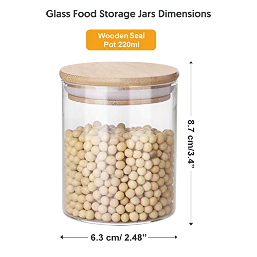 Brezzycloud Set Of 3 Glass spice Jars with Bamboo Wooden Airtight Lids, 220ml Food Storage Containers for Kitchen, Spice, Tea, Sugar, Coffee, Flour, Herbs, Grains store in Masala Jars (220ml, 3 pcs) - Image 2