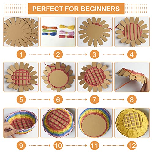 FREEBLOSS 12 Set Basket Weaving Kit Introductory Sewing for Beginners Creative Woven Bowl Suitable for Kids Arts and Crafts Projects with Video Tutorial Easter Basket Activities for Easter Eggs - Image 5