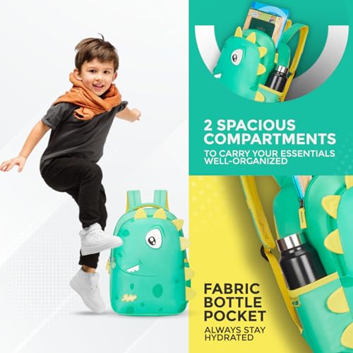 SKYBAGS DINO 02 SCHOOL BACKPACK GREEN 2 Compartments, Padded Grab Handle, Padded Shoulder strap, 1 Bottle Pocket - Image 3