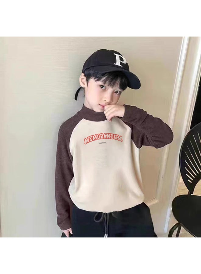 Boys' Thermal Half-high Collar Base Shirt For Autumn And Winter, Unique And Stylish Cartoon Letter Print Long-sleeve Top For Older Children