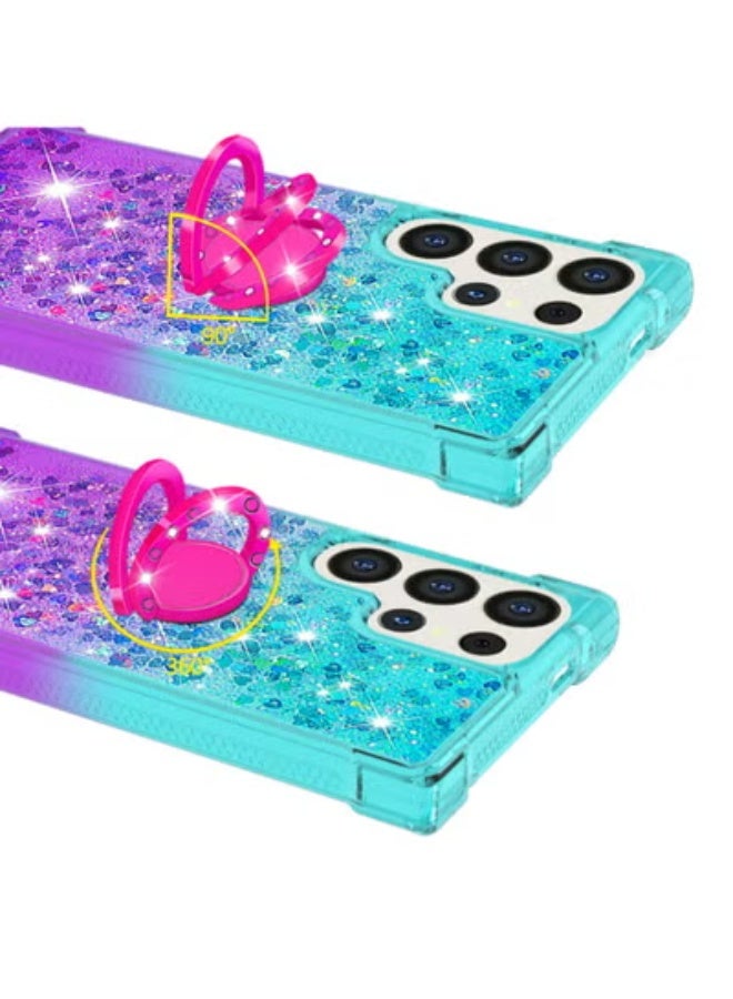 AROAQ For Samsung Galaxy S24 Ultra  Clear Case Glitter for Girls Women, Liquid Sparkle Bling Cute Case with Kickstand Gradient Quicksand Cover for Samsung Galaxy S24 Ultra - Image 3