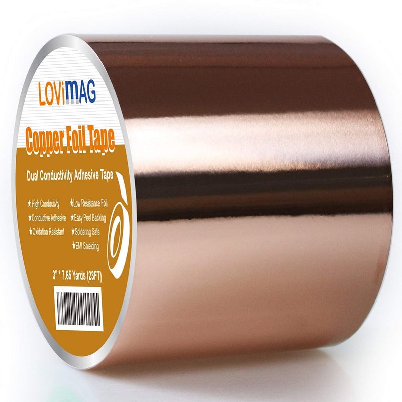 LOVIMAG Copper Tape, Copper Foil Tape (3"X 275") for Conductive Adhesive, Copper ShieldingTape for Guitars & EMI Shielding, Crafts, Electrical Repairs, Grounding - Image 1