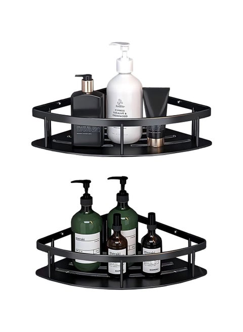 رف دش زاوي، رف دش حمام لاصق، منظم تخزين دش مثبت على الحائط بدون حفر، سلة تخزين مقاومة للصدأ للحمام، المرحاض، المطبخ - 2 عبوة