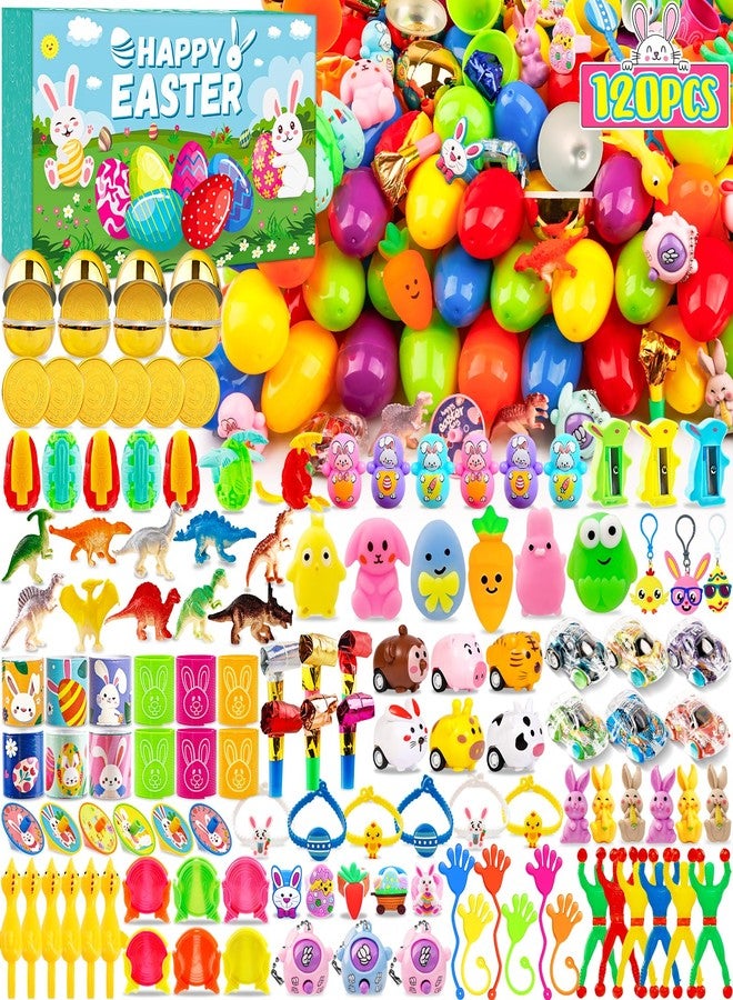 Adisher [ 6 Surprise Golden Eggs ] 120Pcs Prefilled Easter Egg with Assorted Toys, Plastic Easter Eggs Fillers for Kids, Basket Stuffers,Egg Hunt Party Favors Classroom Prizes Supplies for Boys Girls - Image 1