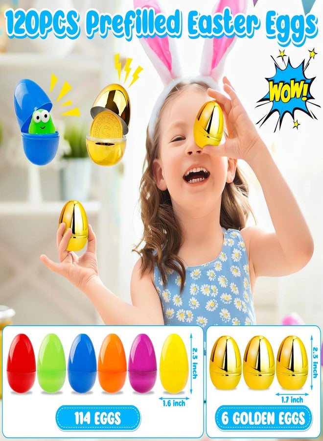 Adisher [ 6 Surprise Golden Eggs ] 120Pcs Prefilled Easter Egg with Assorted Toys, Plastic Easter Eggs Fillers for Kids, Basket Stuffers,Egg Hunt Party Favors Classroom Prizes Supplies for Boys Girls - Image 4