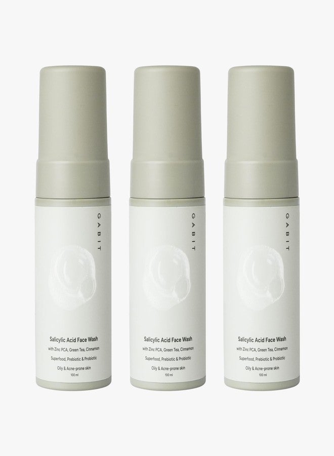 Gabit Salicylic Acid Face Wash for Oily, Acne Prone Skin | 1% Salicylic, Deeply Cleanse Pores, Exfoliates & Non-drying | Green Tea, Vit B5, Zinc PCA | For Men & Women | Free of Sulphates, Soap, 100 ml | (3) - Image 1