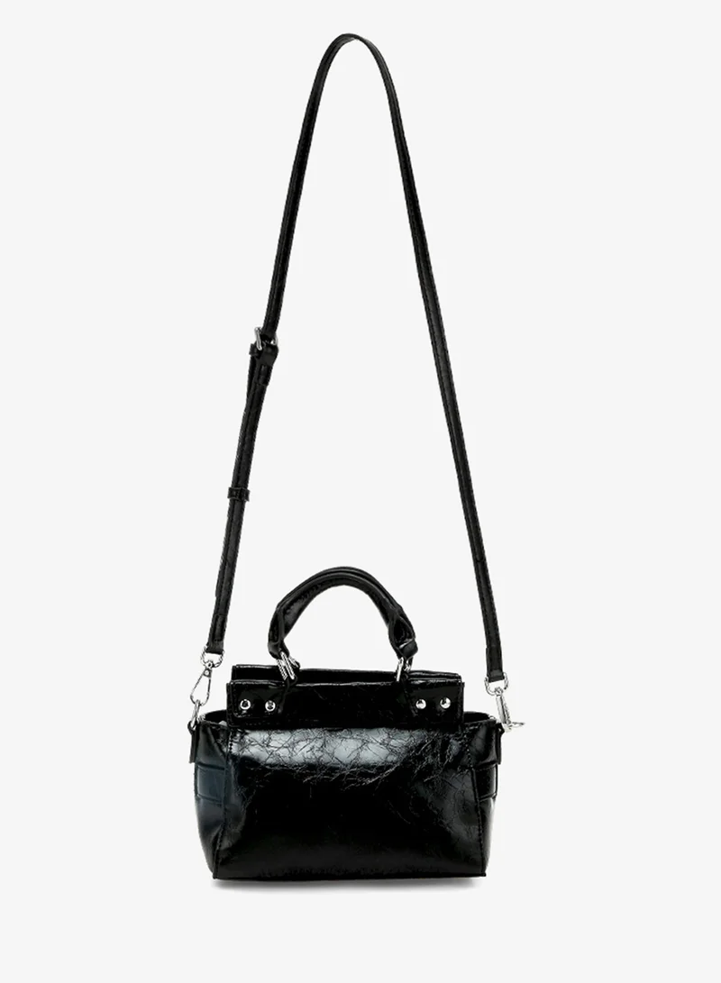 London Rag Buckle Detail Satchel Bag in Black