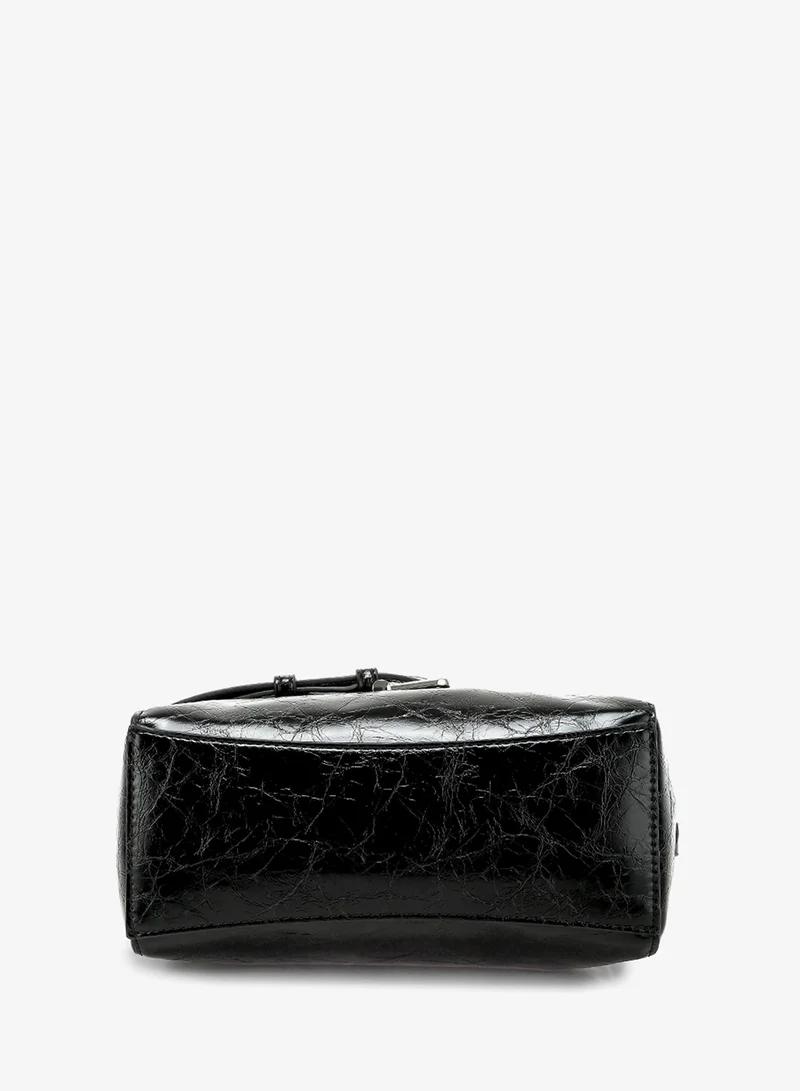 London Rag Buckle Detail Satchel Bag in Black