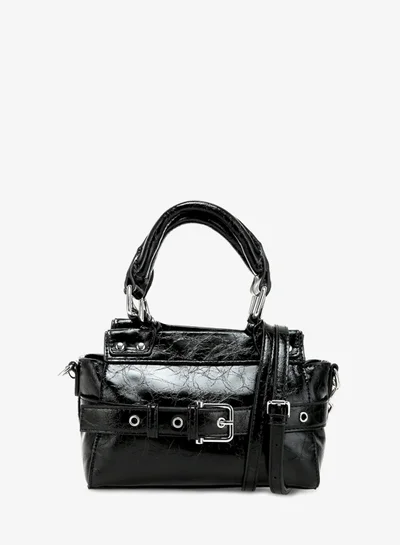 London Rag Buckle Detail Satchel Bag in Black