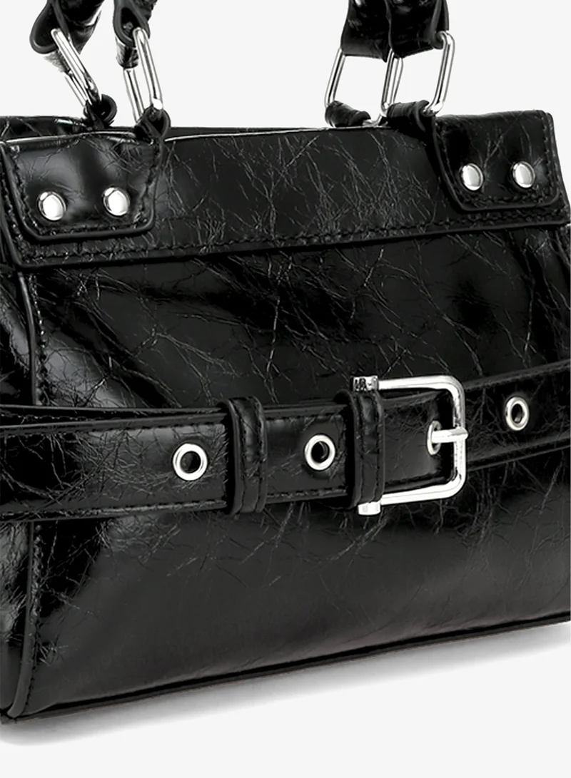 London Rag Buckle Detail Satchel Bag in Black
